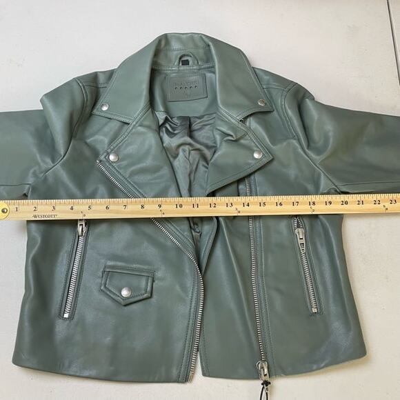 Blank NYC NWT Revolve Green Notched Collar Zip Up Faux Leather Moto Jacket Small - Picture 6 of 11